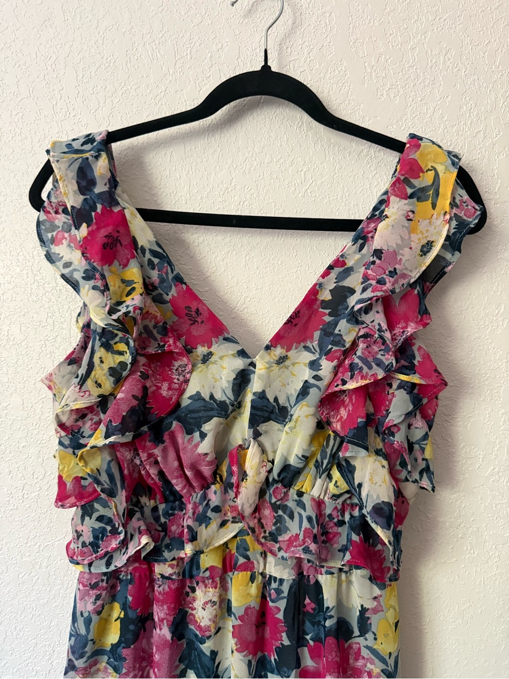 Lauren Conrad Floral Ruffle V-Neck Midi Dress in Pink, Blue & Yellow, medium - Picture 2 of 10